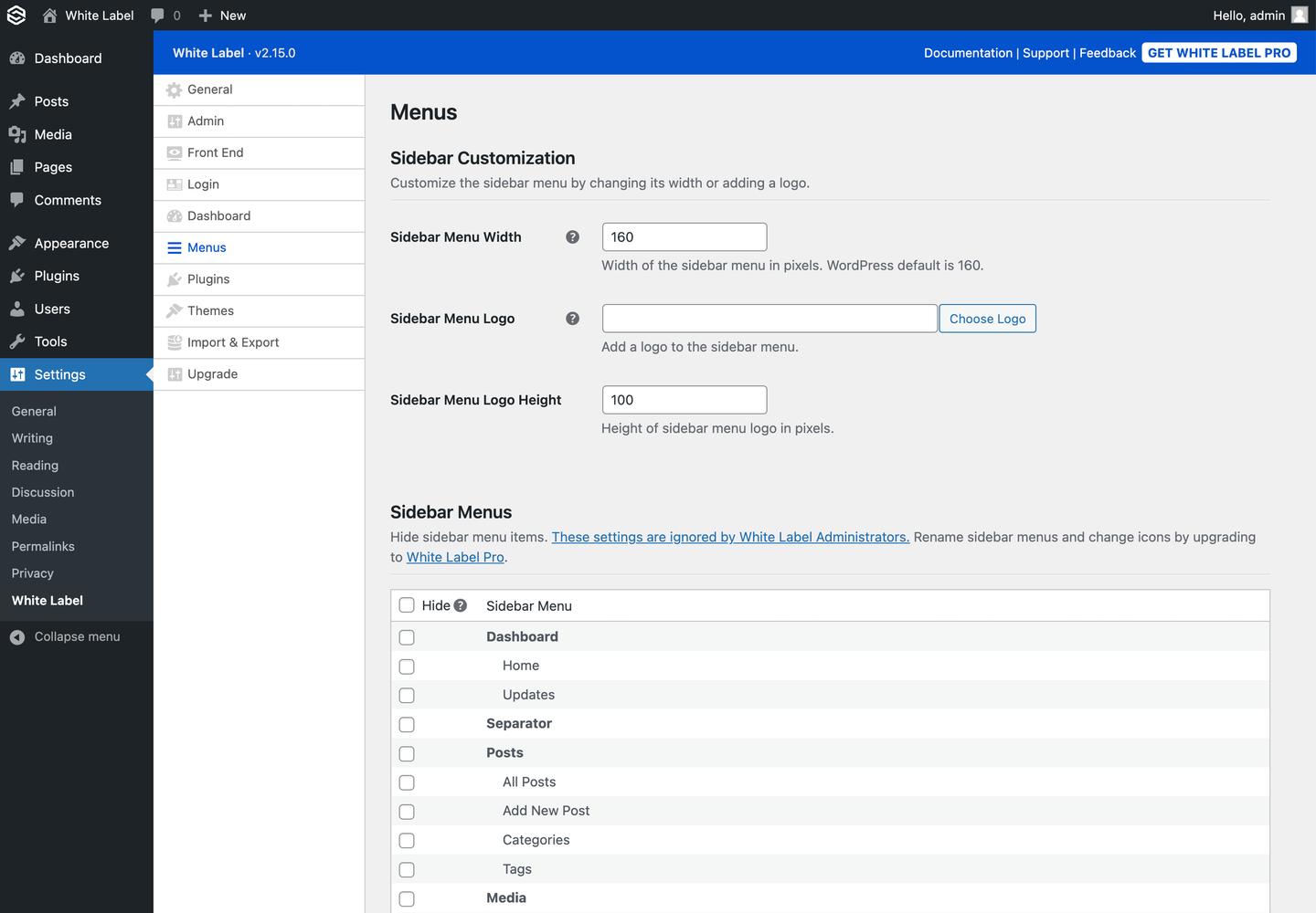 White Label Themes Settings