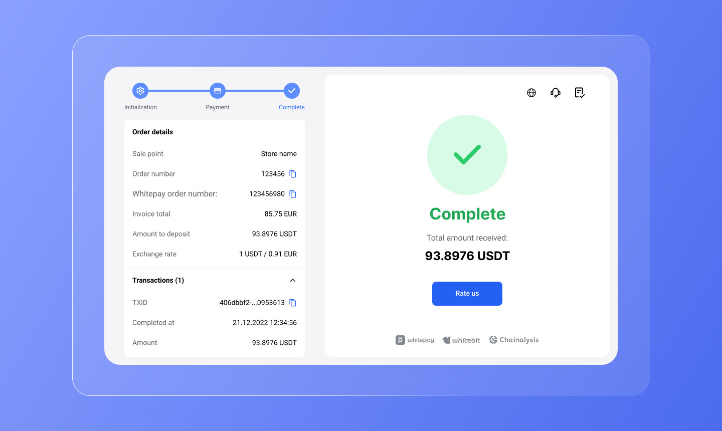 Whitepay acquiring page Complete