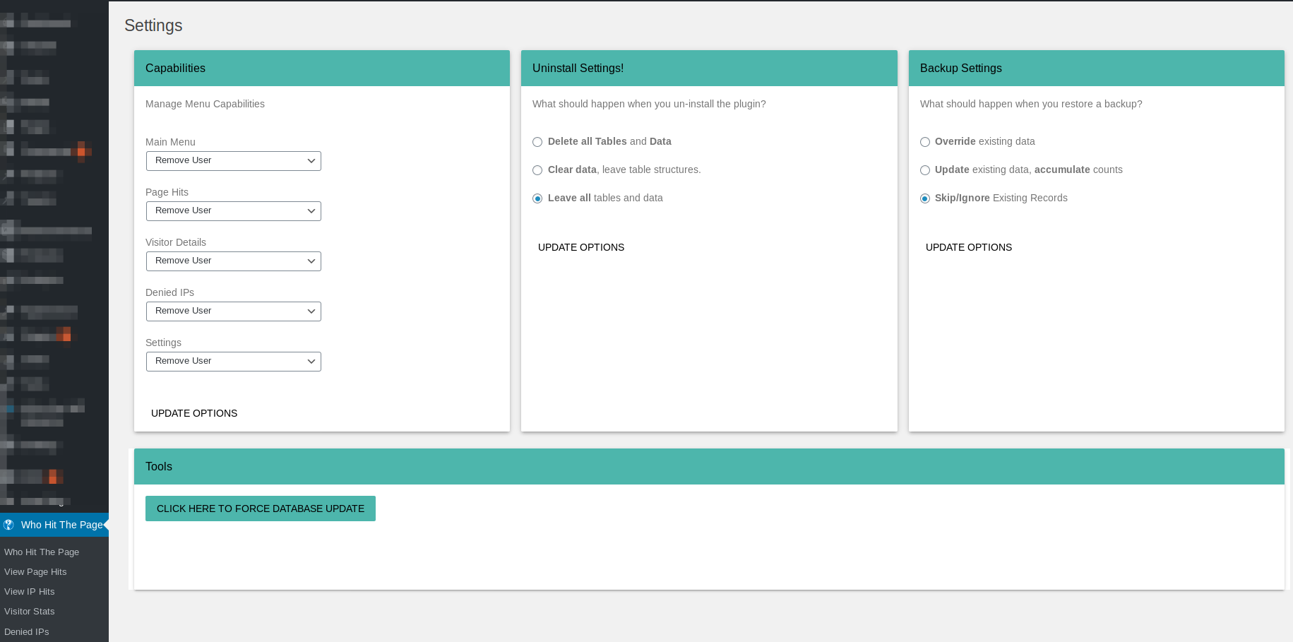 Settings and tools page.