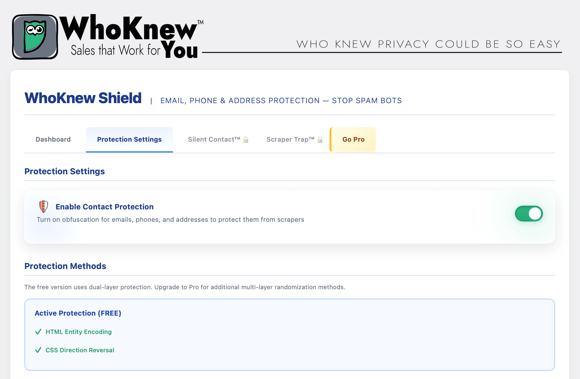 **Shortcodes** — Manually protect emails, phones and addresses anywhere in your content