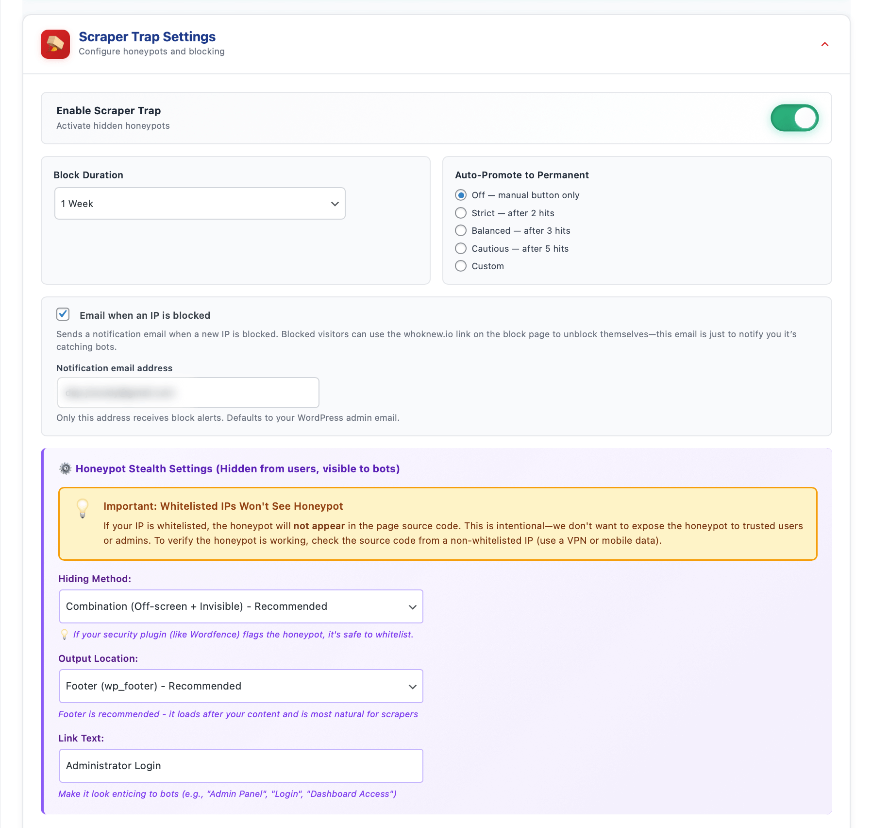 **Pro: Robots.txt Integration** — Automatically bait bad bots into the honeypot while repelling good ones