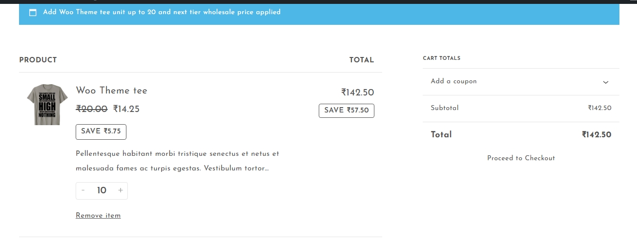 Discount message shown on a variable product page.