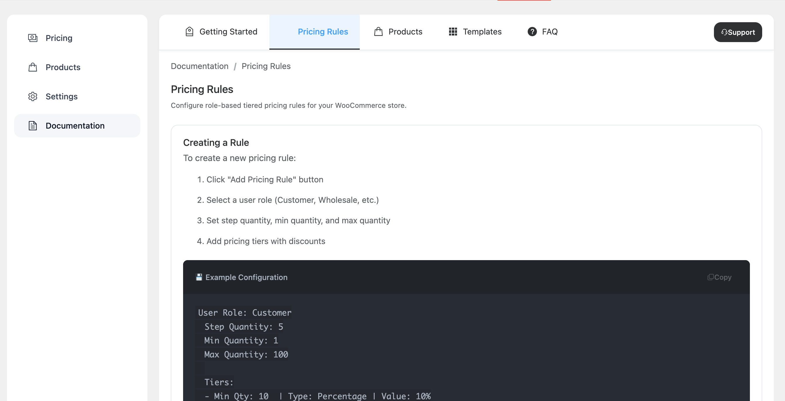 Compact list template for pricing display.