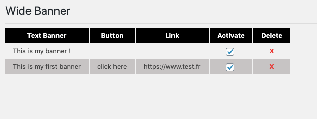 Wide banner plugin: list of banners