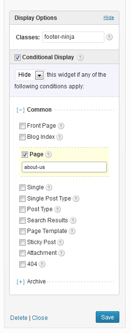 Widget Display Options adds extra input fields to the bottom of your active widgets.