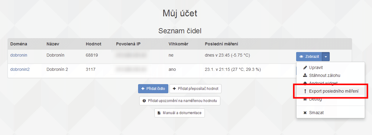 Getting URL for last measurement data