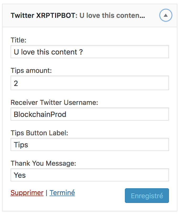 Admin widget configuration