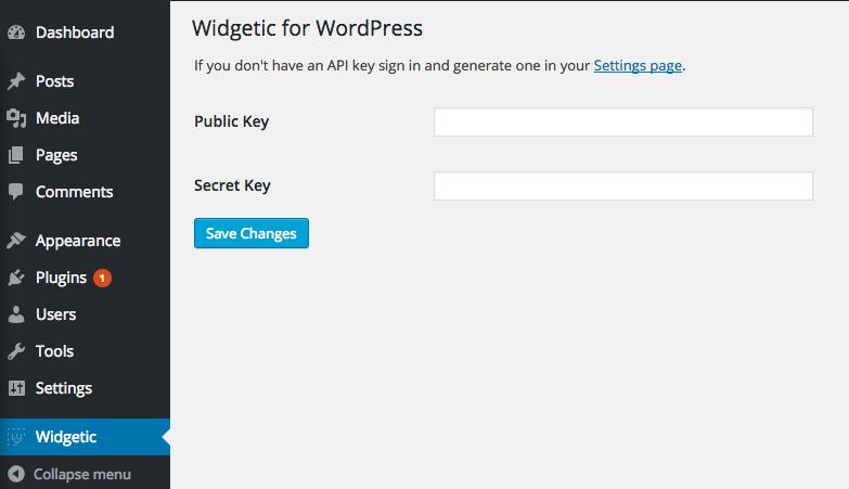 In the New Post screen the widgetic icon opens the plugin.