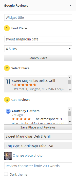 Google Reviews widget in sidebar