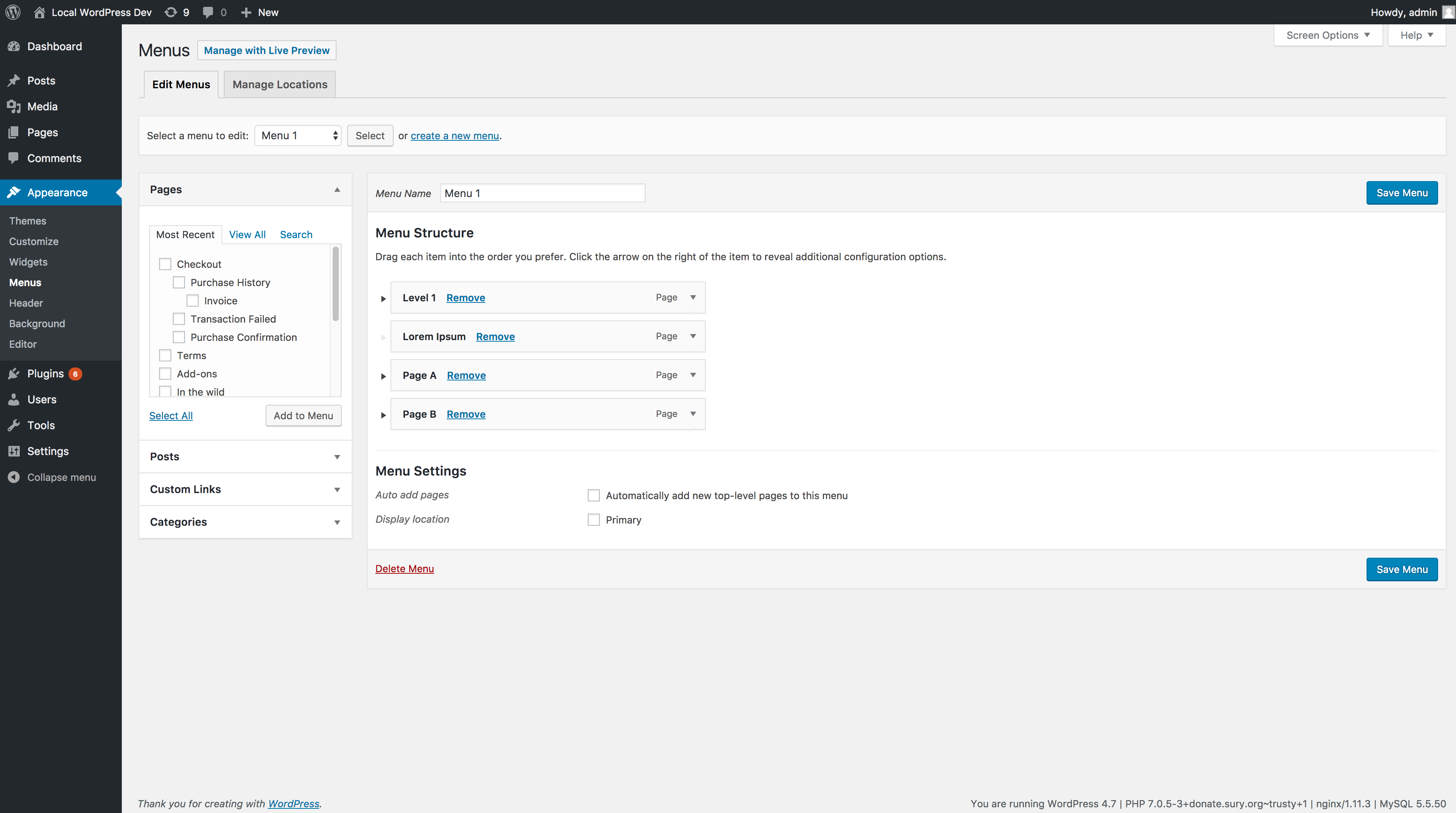 The same menu after plugin activation
