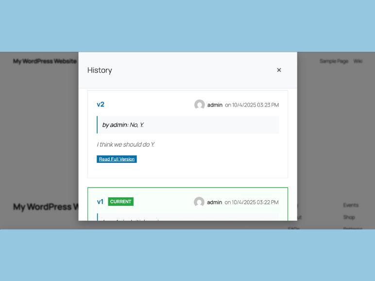Version History Modal