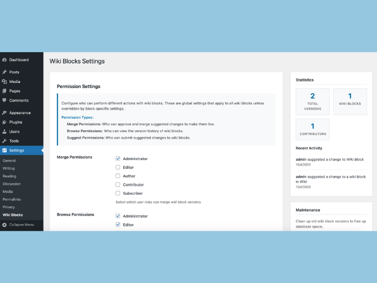 Admin Settings Page