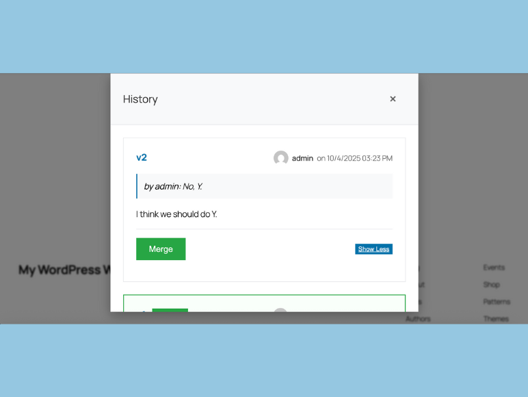 Merge action button on frontend