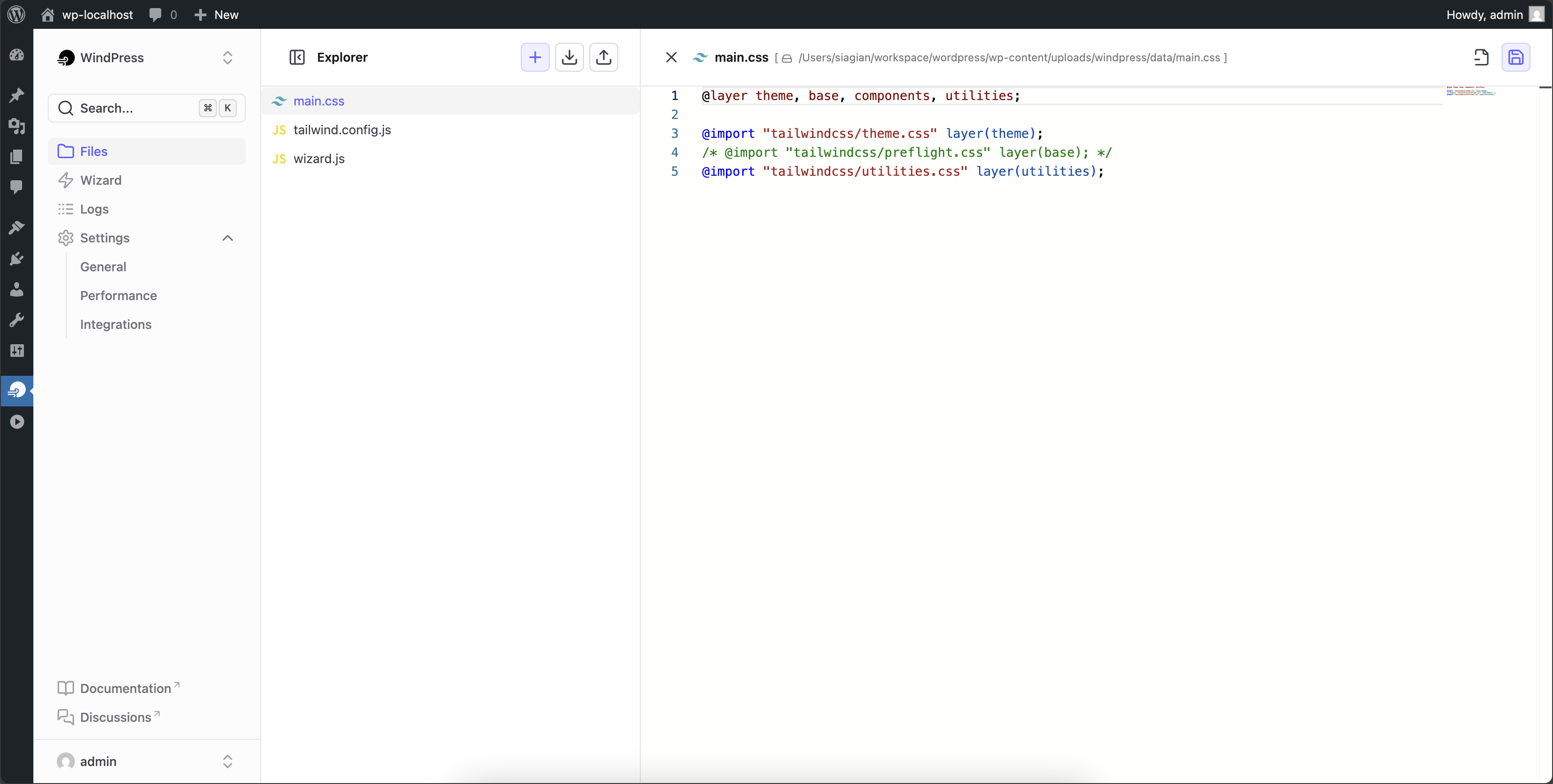 The `main.css` file editor, which let adding the custom CSS.