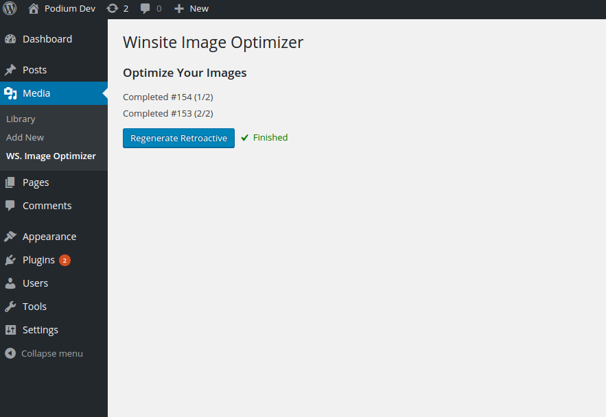 Compress images retroactively. Will also regenerate any thumbnail sizes. Very useful!