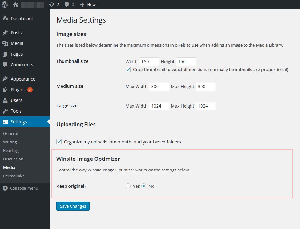 Settings section, under Settings > Media