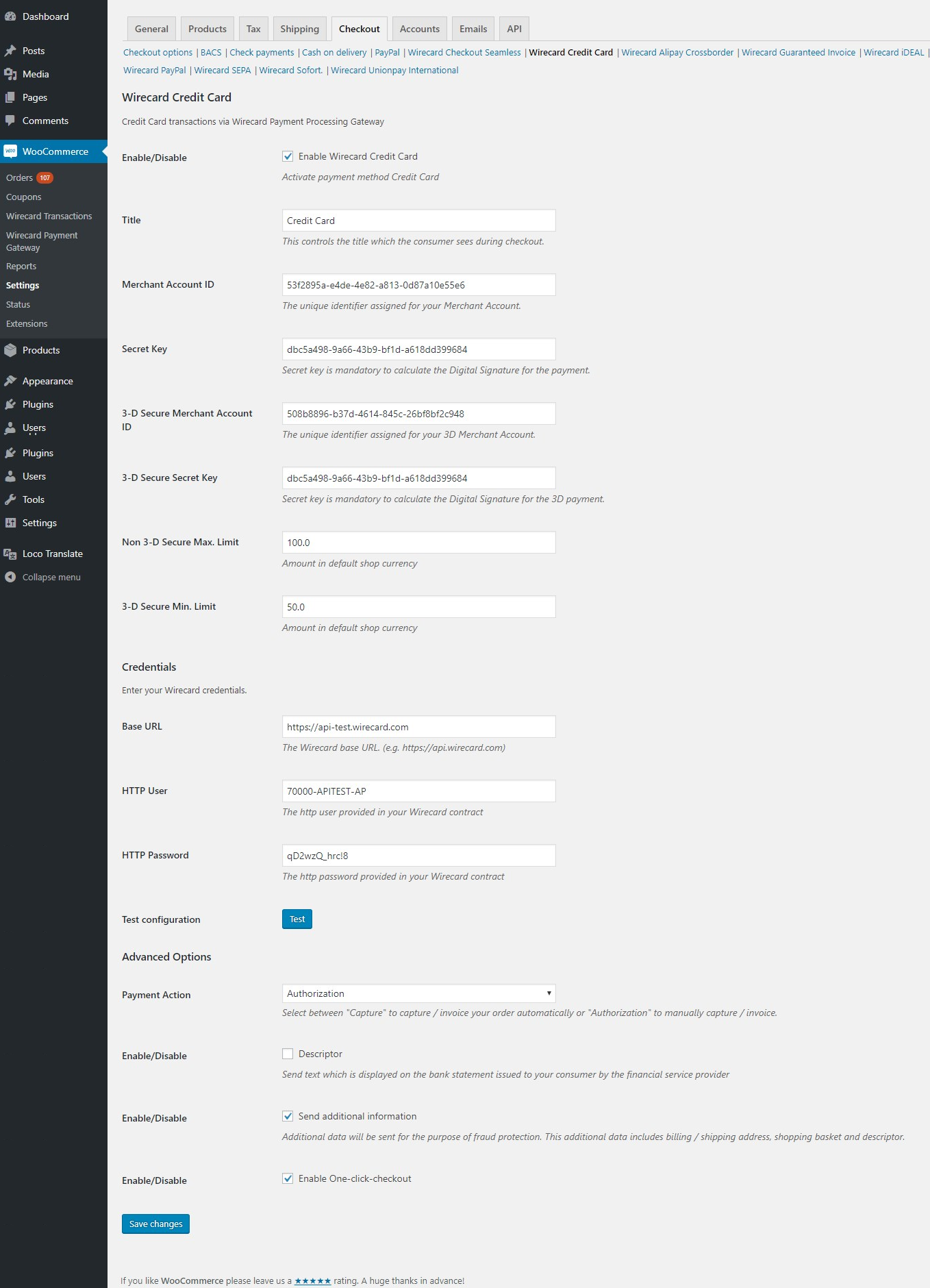 Configure Wirecard CreditCard