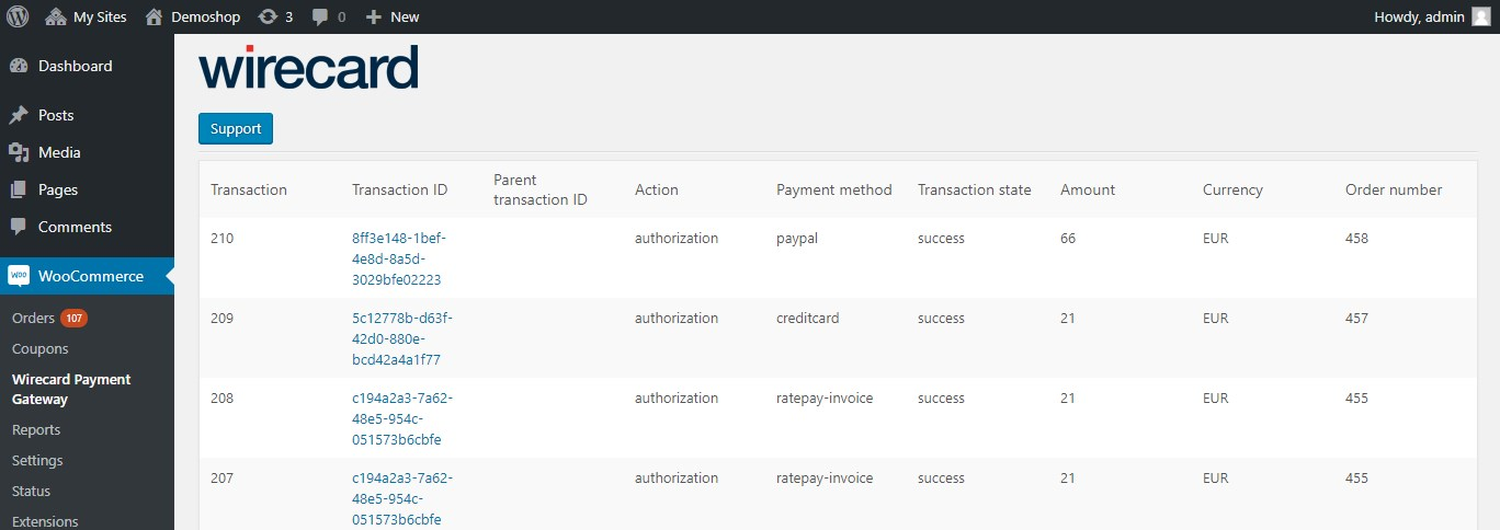 Wirecard Payment Gateway Transactions