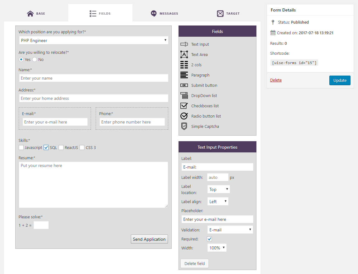 Form designer: complex form.