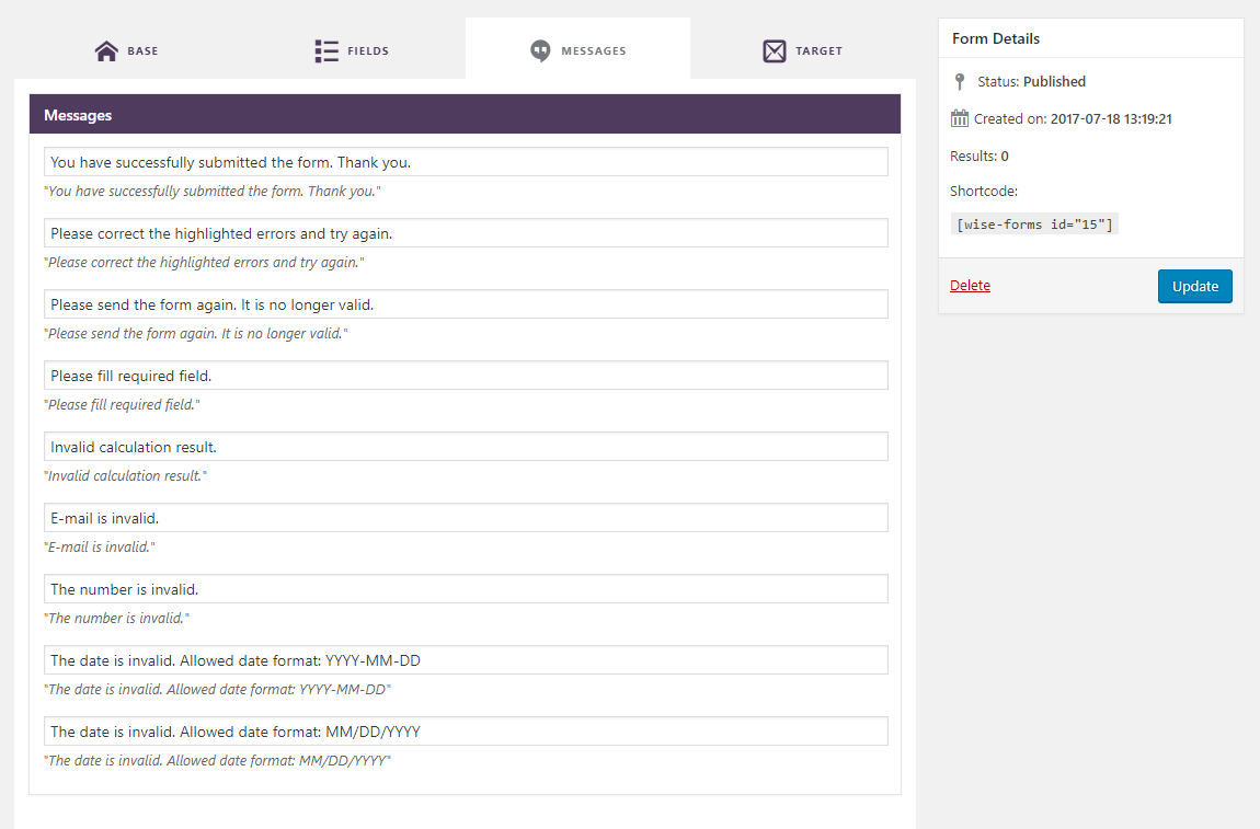 Form designer: messages localization.