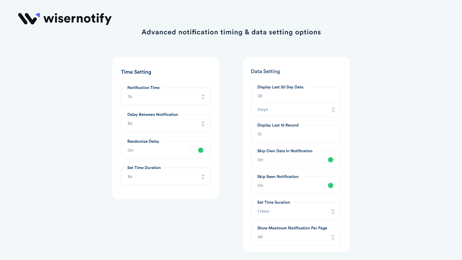 Advanced notification timing & data setting options