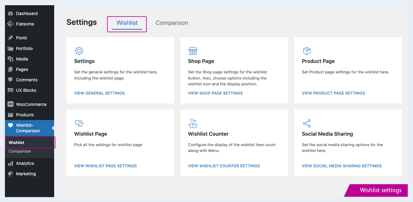 Wishlist settings.