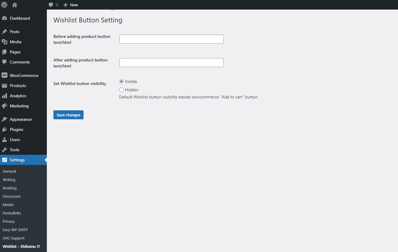 Wishlist Settings page