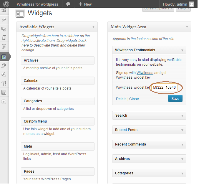 Add widget key to plugin.