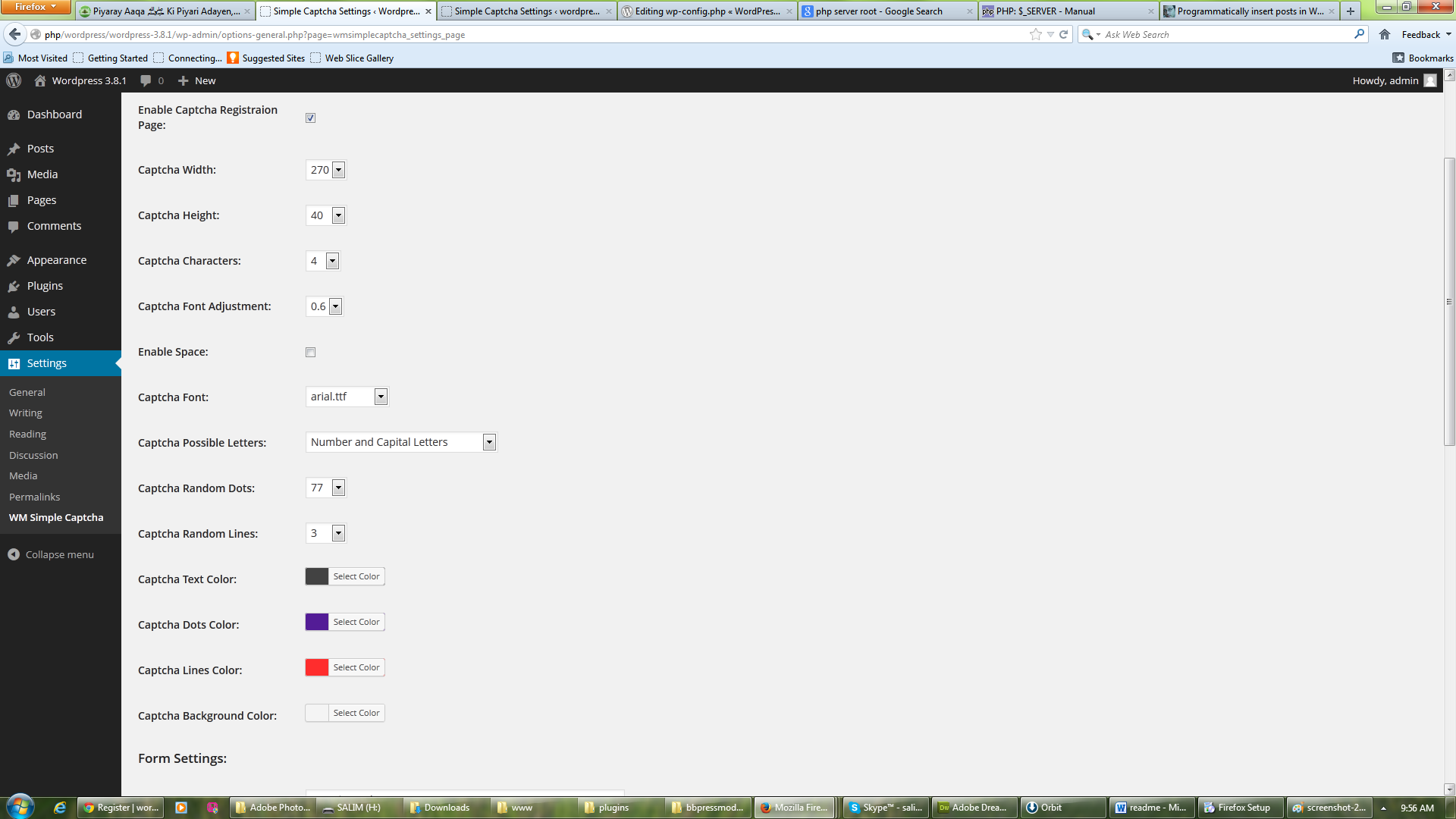 "WM Simple Captcha setting" page.