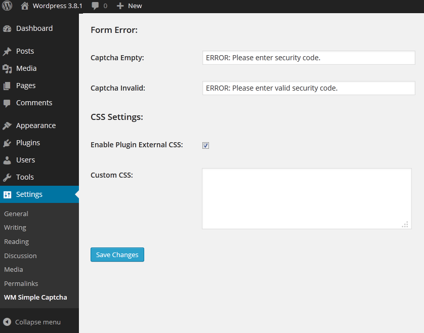 Form Error and custom CSS