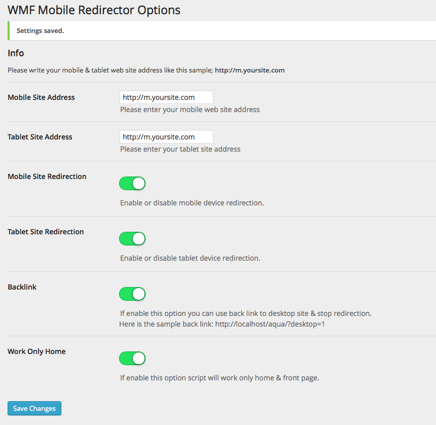 Settings screen