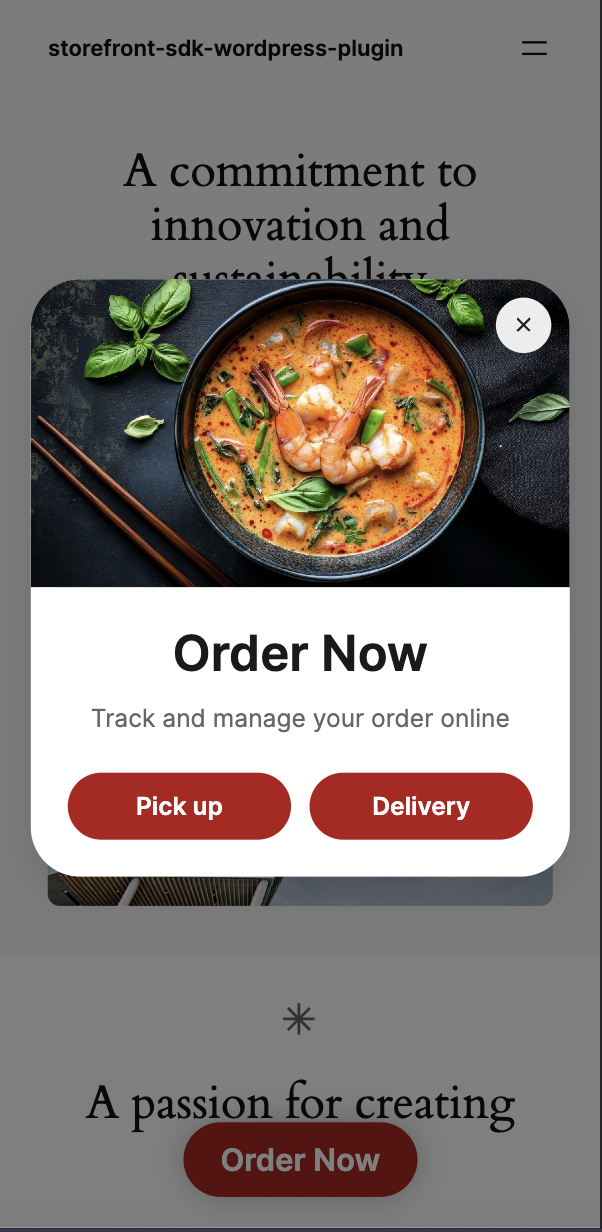 Order Now Widget on Your Website (Mobile) – The same widget displays perfectly on mobile, making it easy for customers to place orders anywhere.