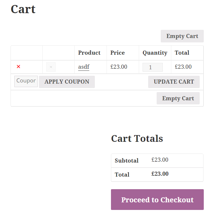 Show empty cart button in both position