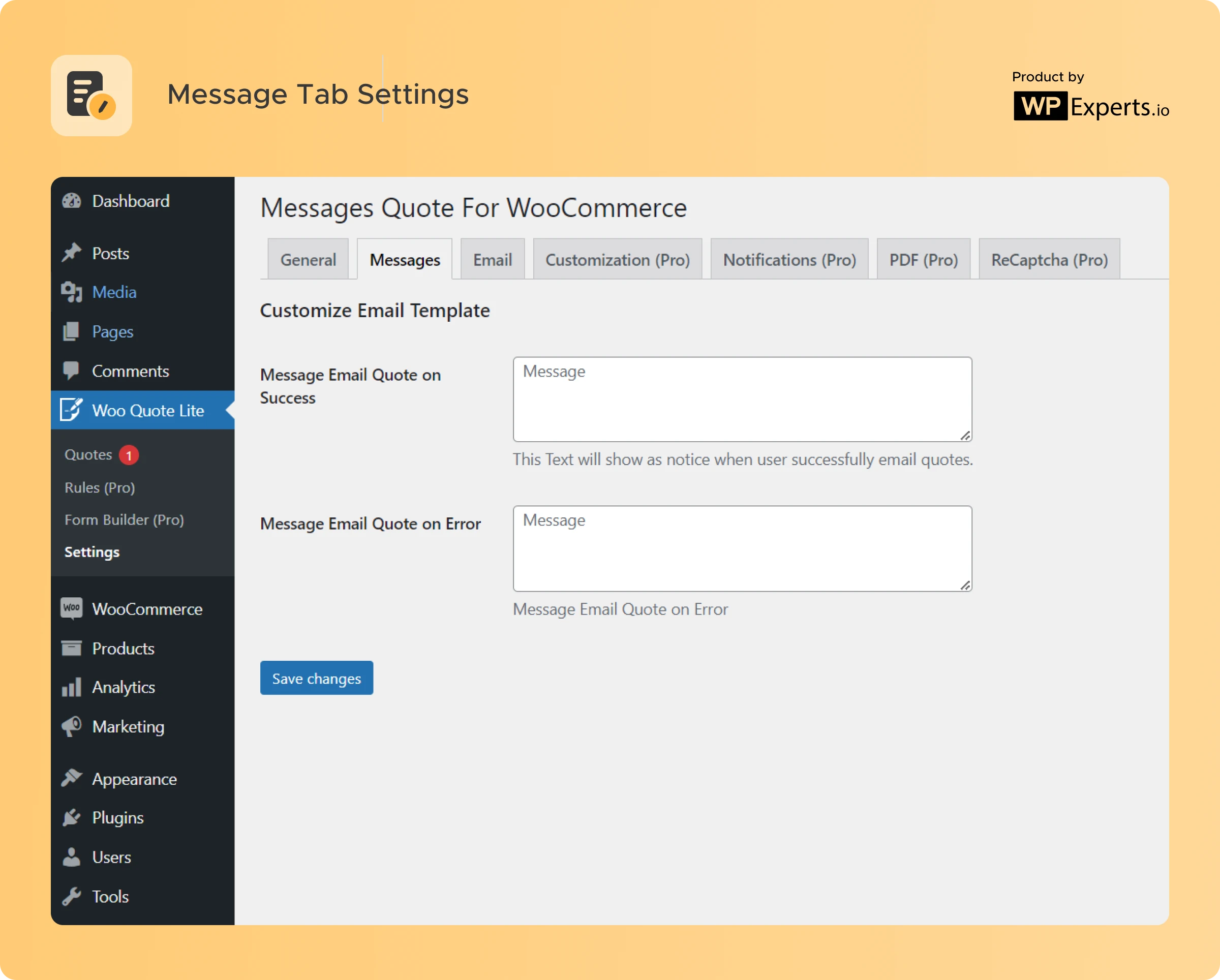 Screenshot of Woo Add To Quote admin setting page.