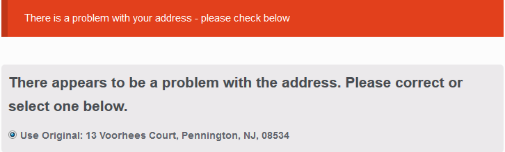 Another example, where customer entered non-existent address and service is not able to find suggestions.