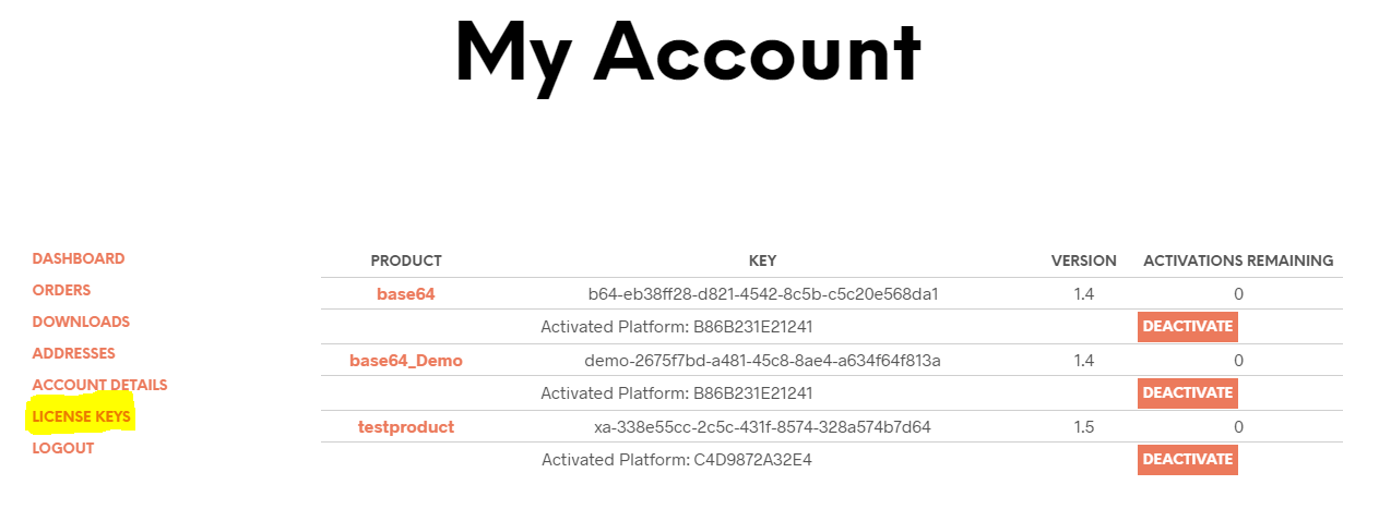 Account page with added submenu