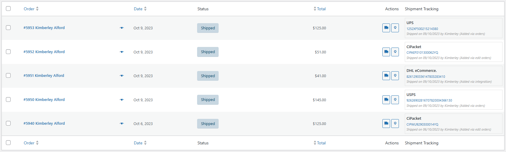 Shipment tracking details shown in the WooCommerce order email notification.