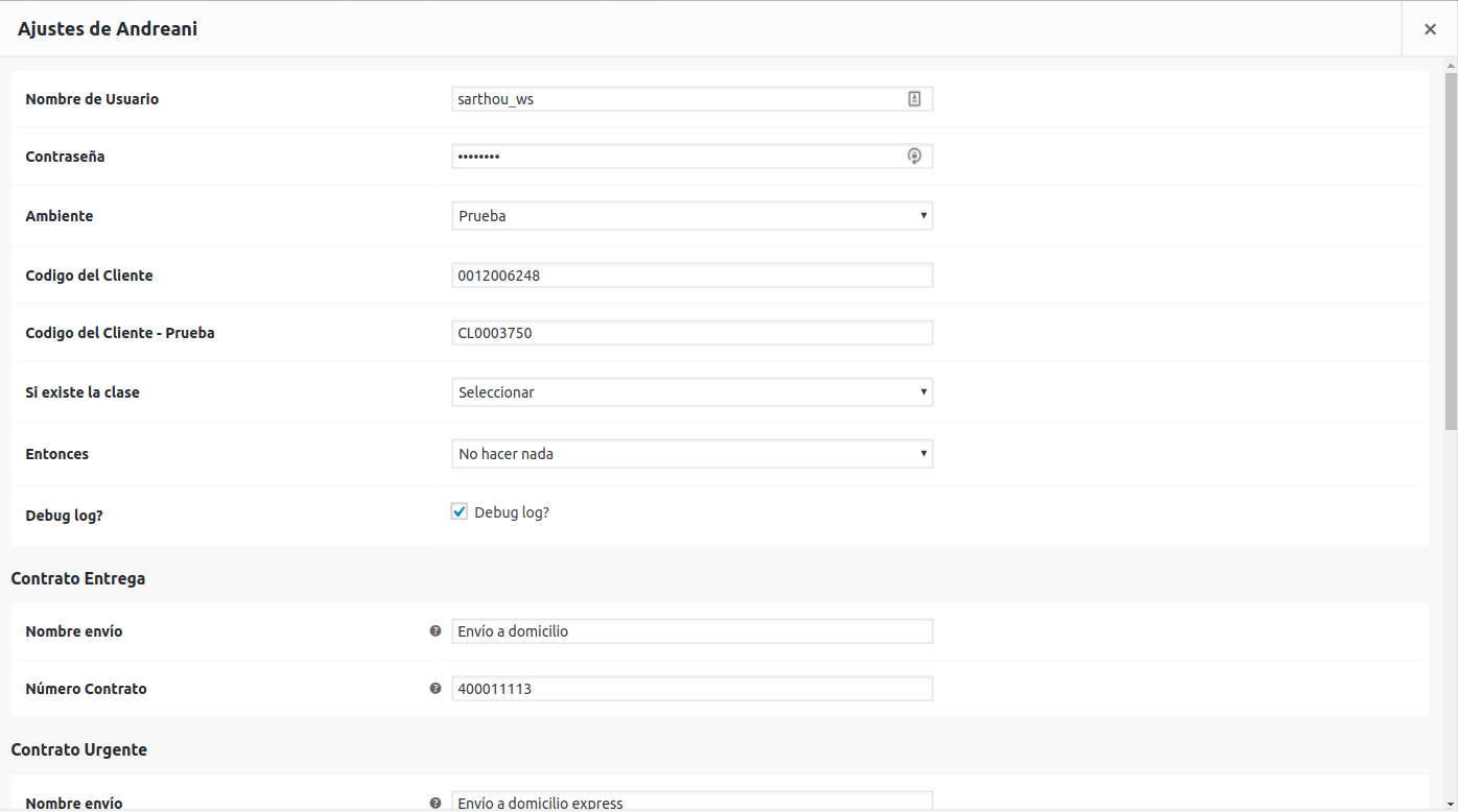 Configuracion de Andreani