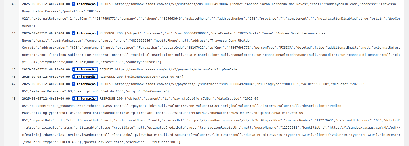 Credit card settings