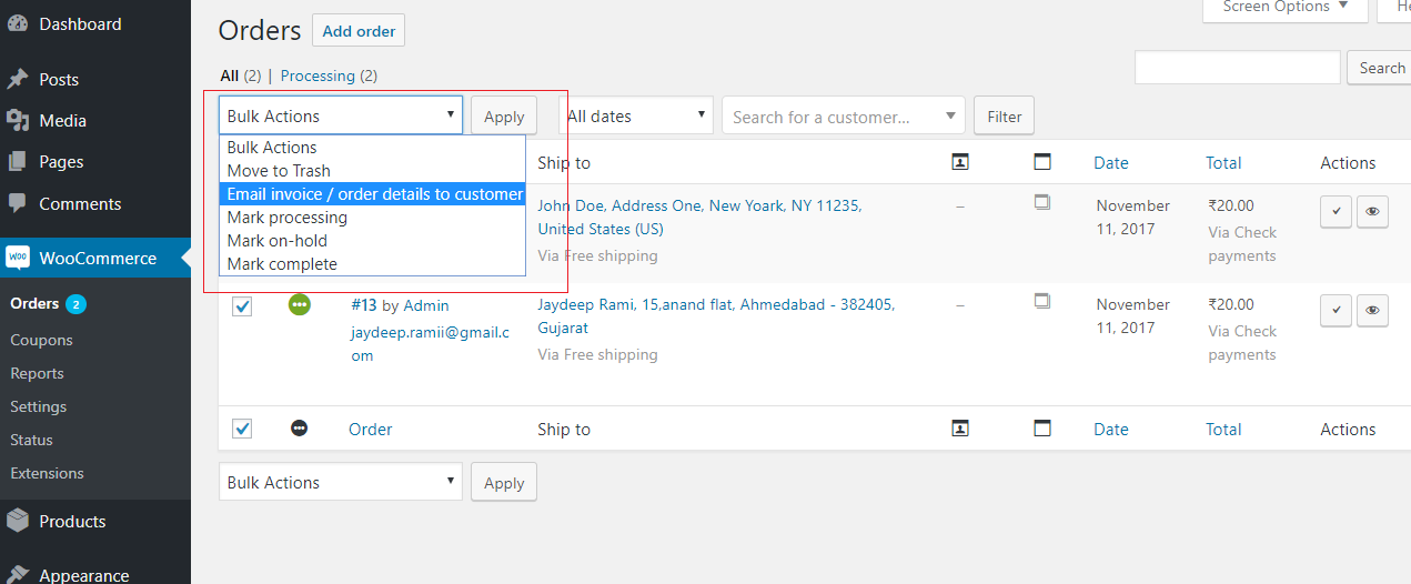 Bulk Order Confirmation Receipt option to Customers