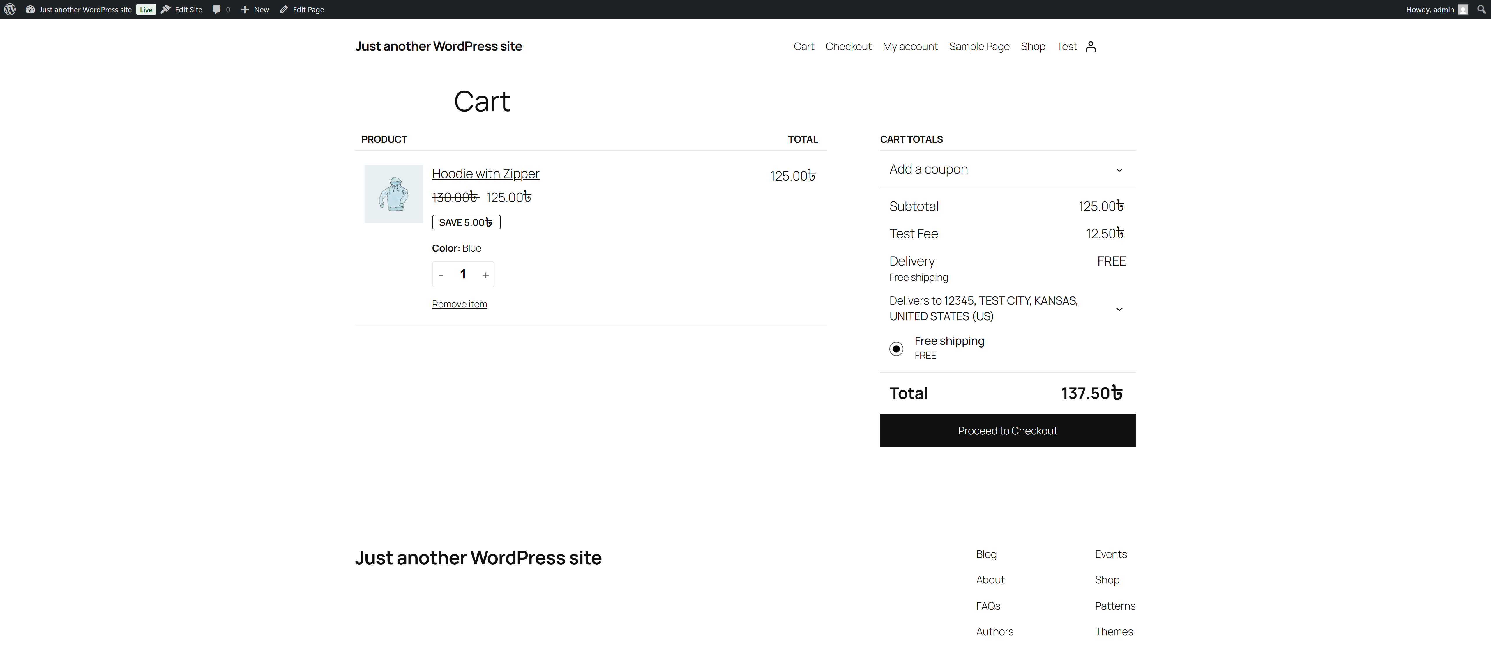 Additional Fee displayed in cart using WooCommerce Cart Additional Fee plugin.