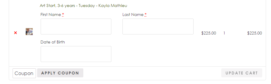 Shows the frontend cart table with those fields