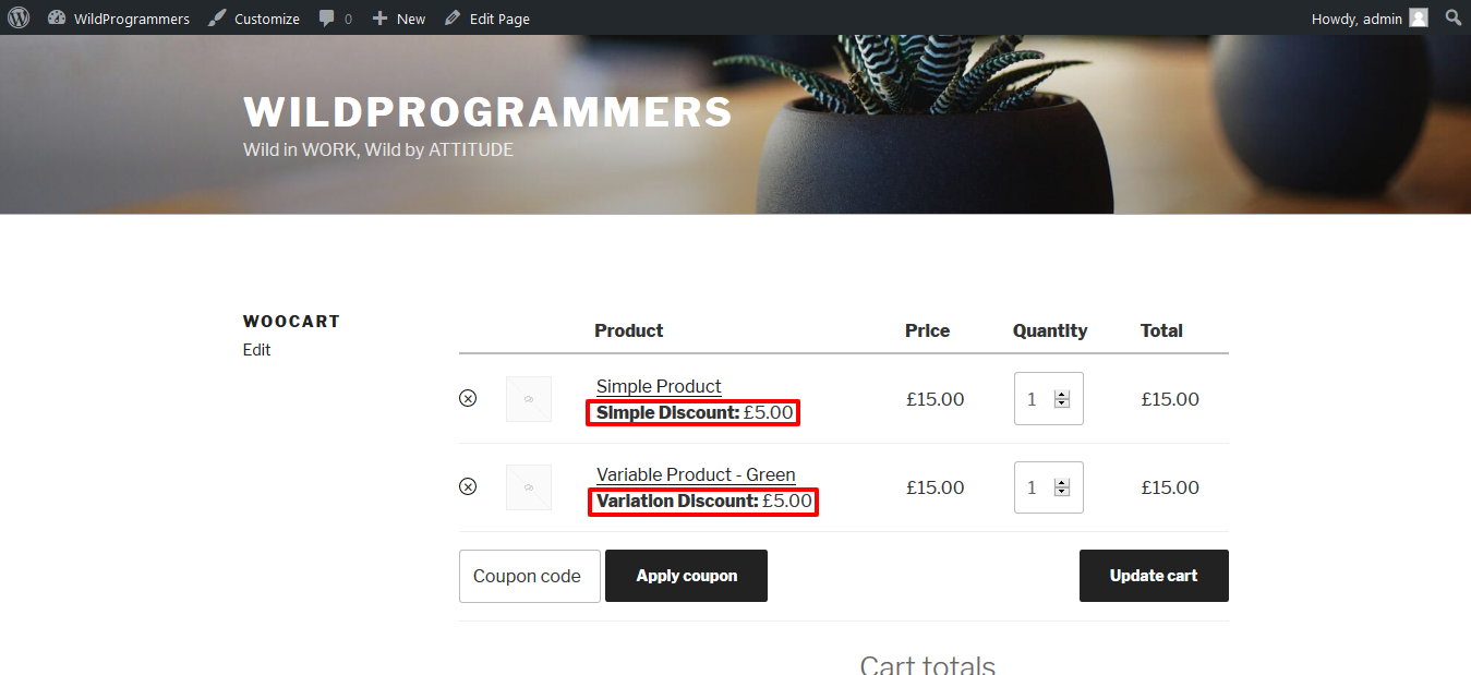 Discount on cart page