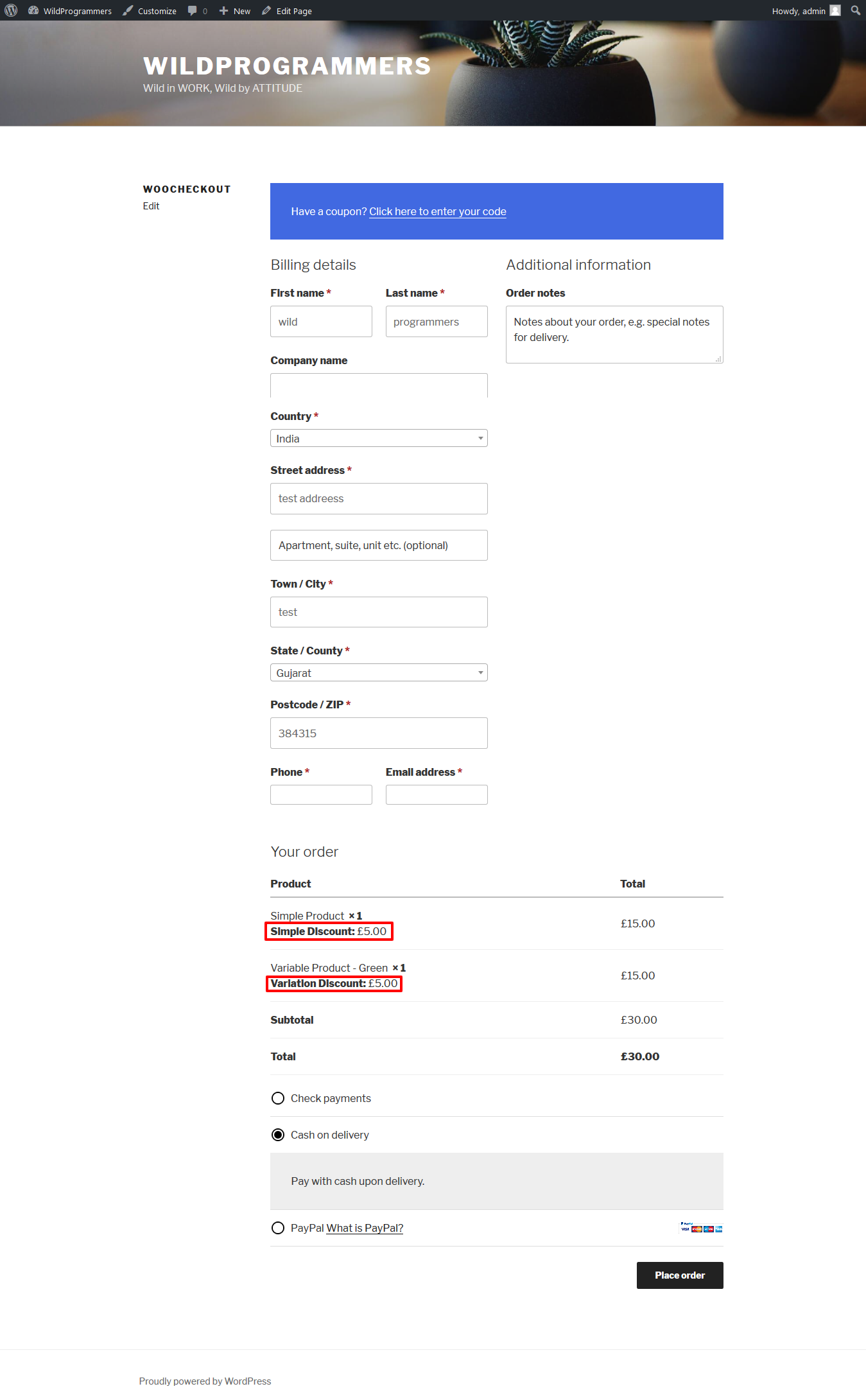 Discount on checkout page