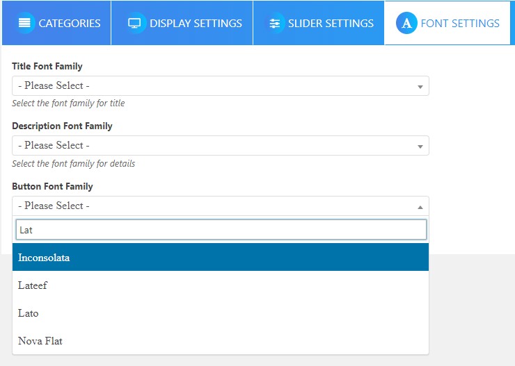 Product Category Slider preview in the admin panel