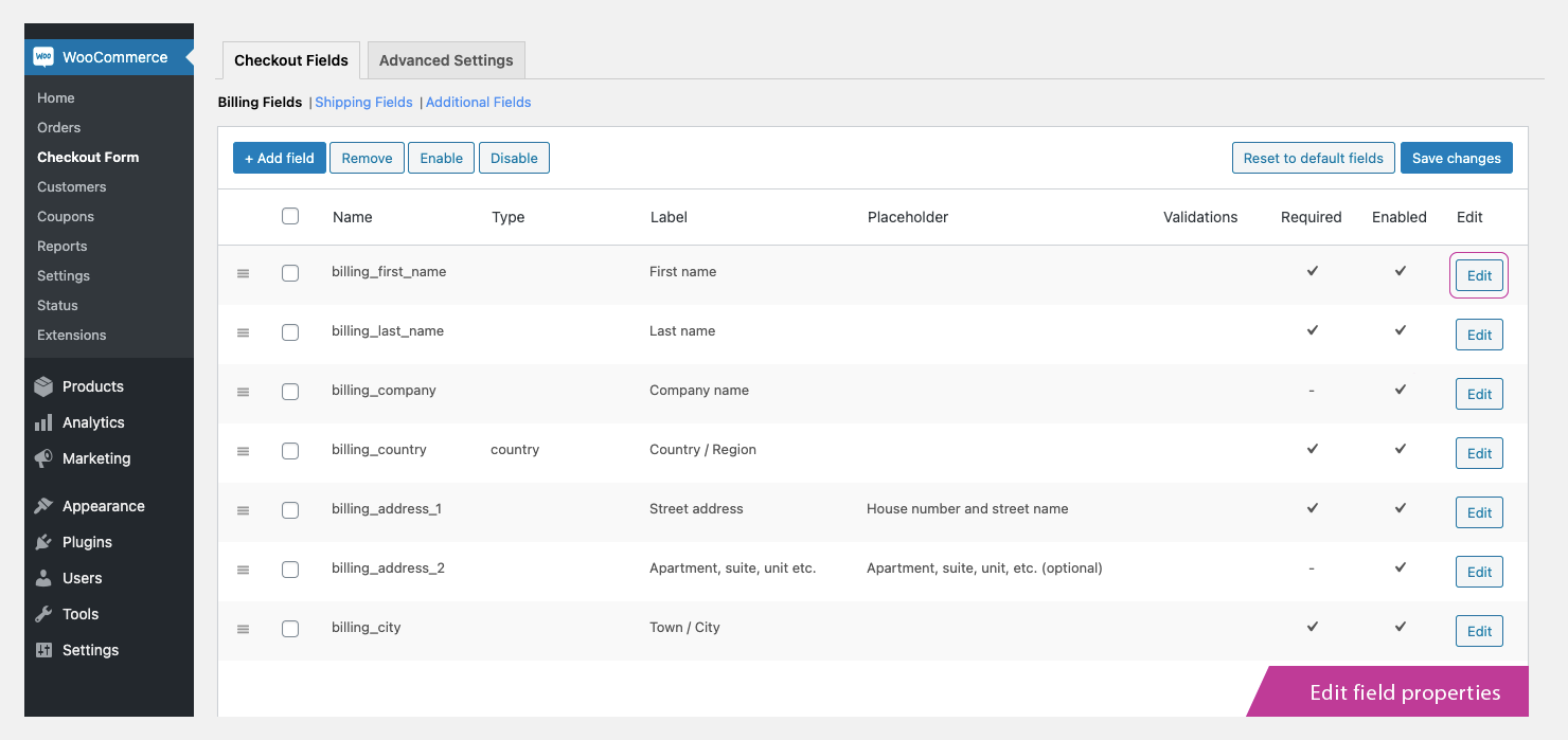 Edit existing field
