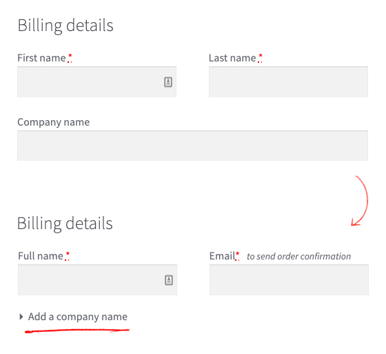 Hiding Company name field behind a link in the checkout form
