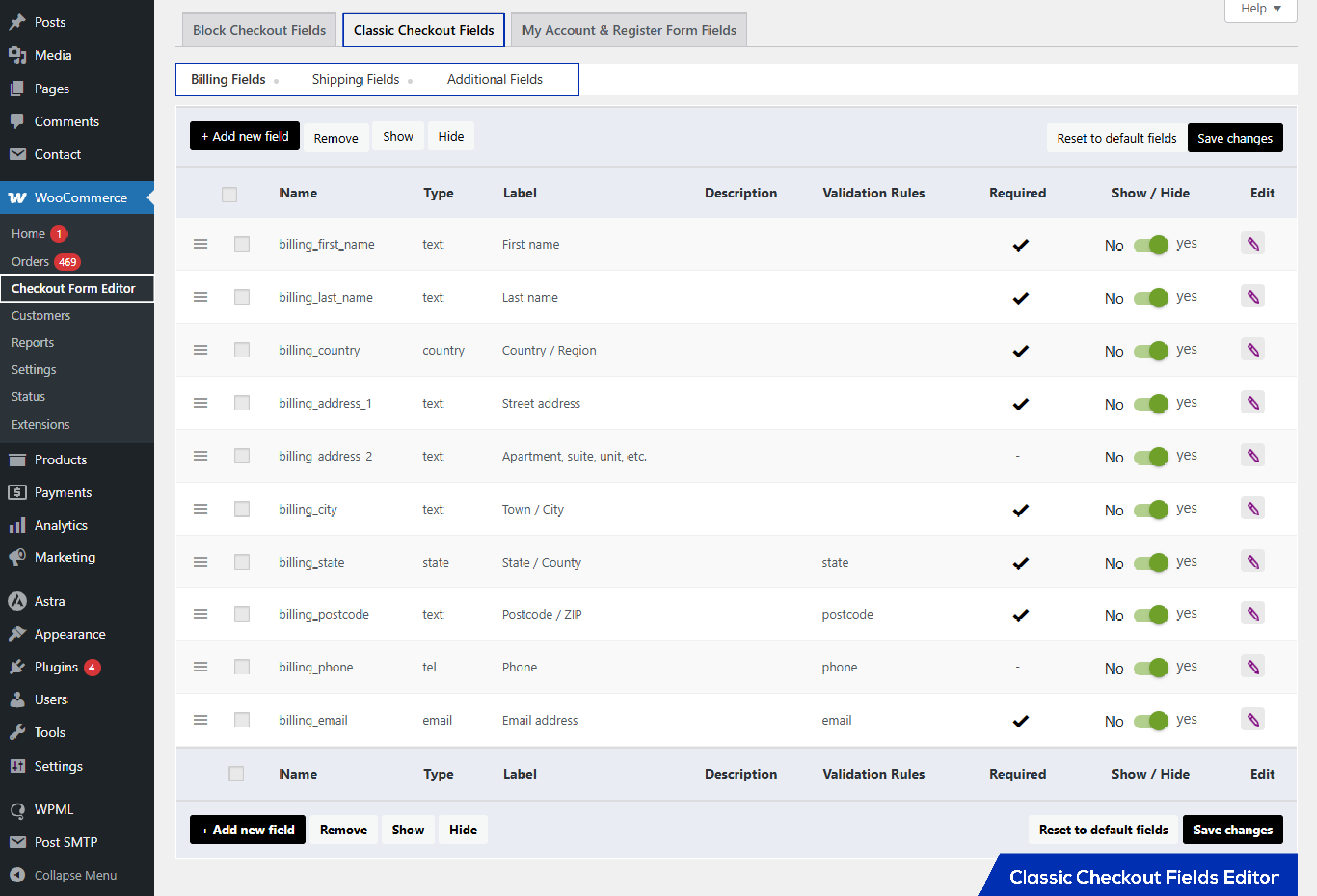 Checkout Form Editor (Classic) – manage billing, shipping, additional fields
