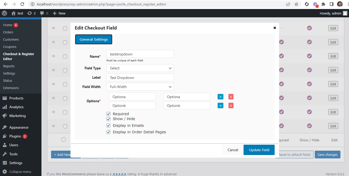 How to add dropdown field using Custom Fields WooCommerce Checkout Page