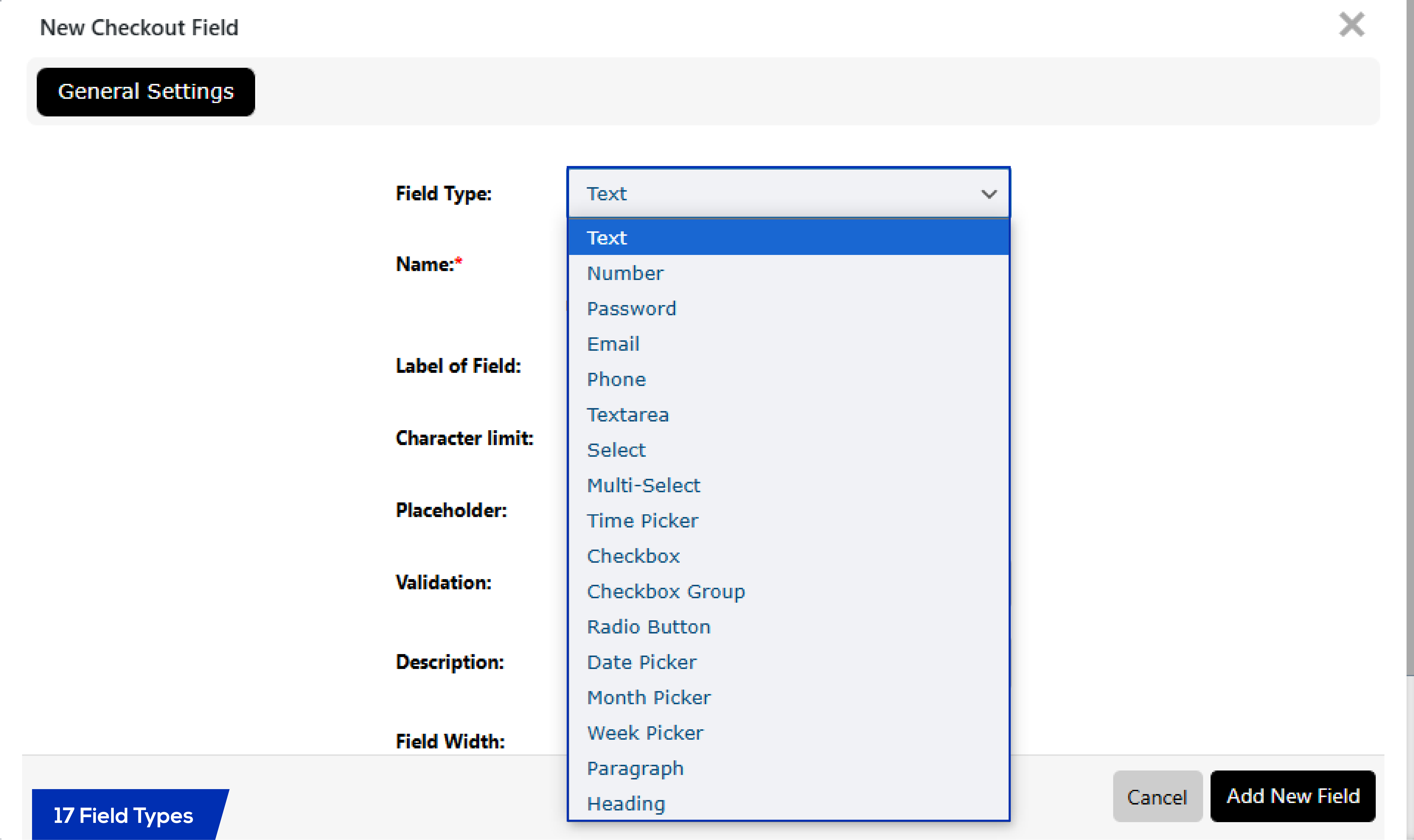All Fields table on plugin page
